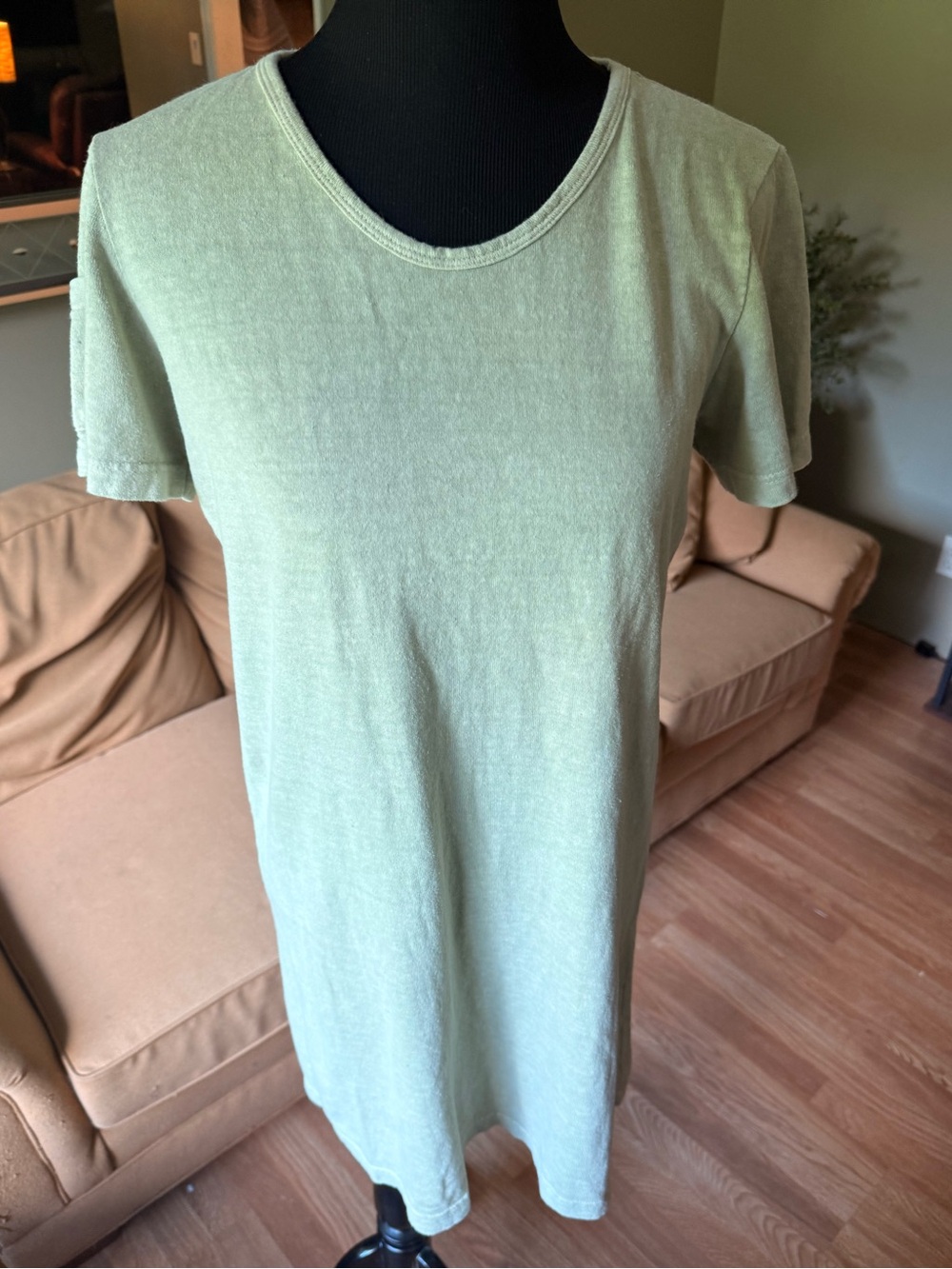 Hemp cotton textured dress Sage Green Tee Dress Medium Earth Creations